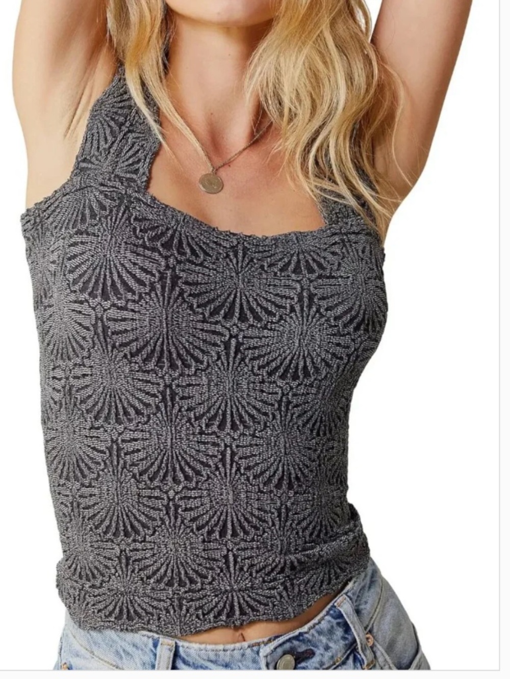 Free People Love Letters Cami - Black & Gray - Stretchy - Size M-L